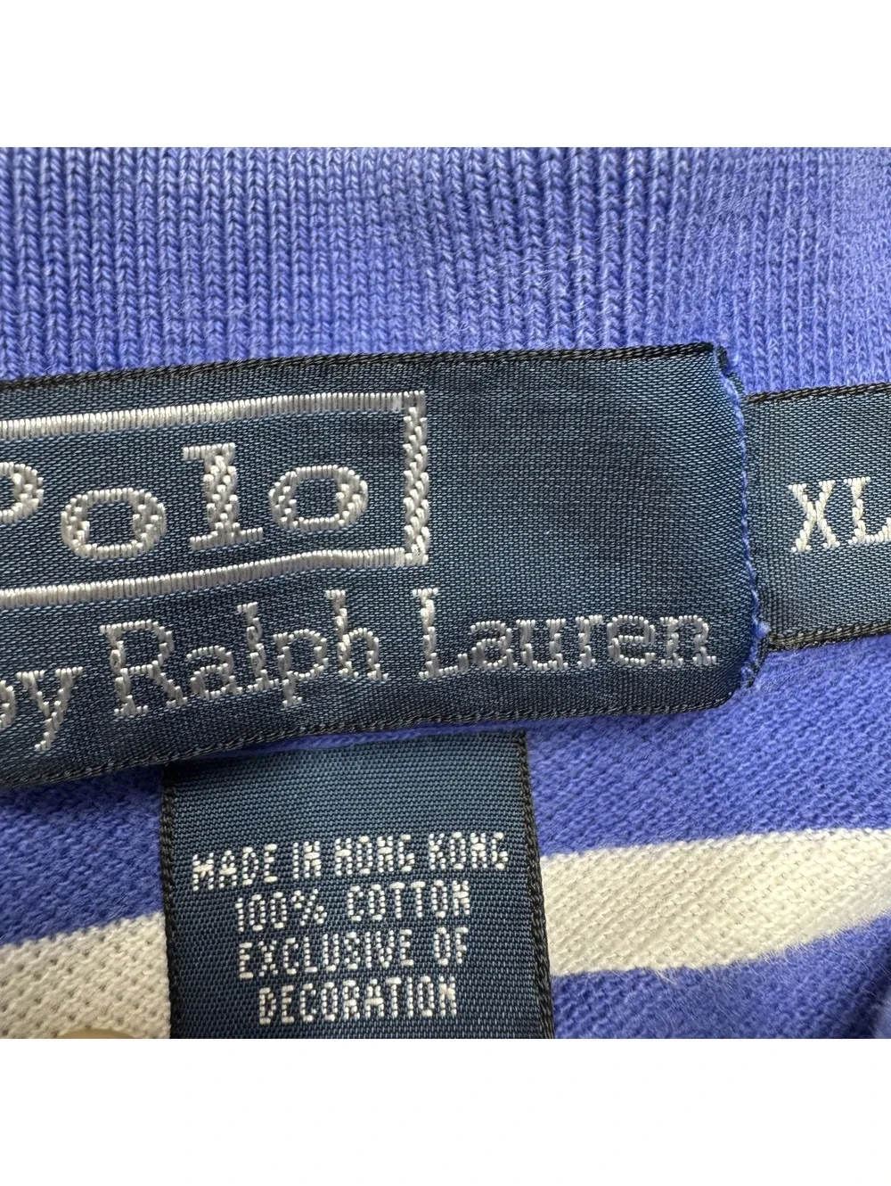 Polo Ralph Lauren Mens Vintage Cotton Striped Polo Shirt XL Blue White 90s Pony